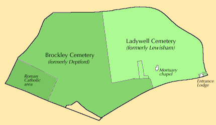 Plan of the layout of Ladywell & Brockley cemeteries
